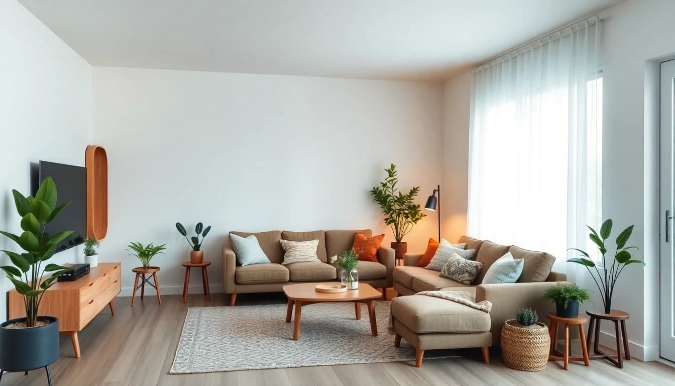 KI Raumgestaltung Nachher - Wohnzimmer mit modernem Japandi Design